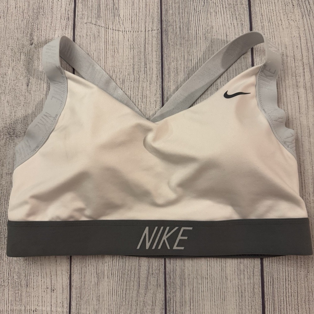 Nike Indy Light Support Logo Back Sports Bra Womens White Dri Fit Size Large